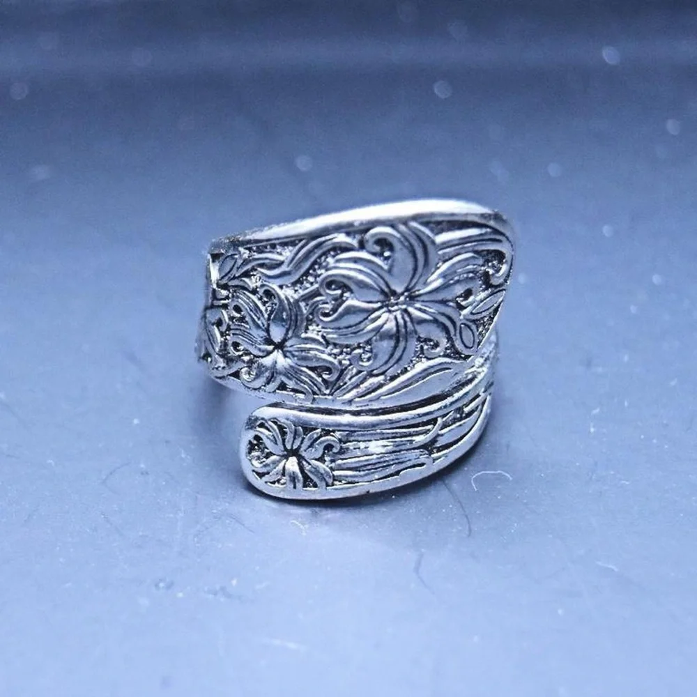 Silver Spoon Ring with Flower Design